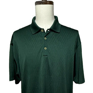 Nike Shirt Mens XXL Green Golf Dri Fit Polo Diamond Pattern Short Sleeve